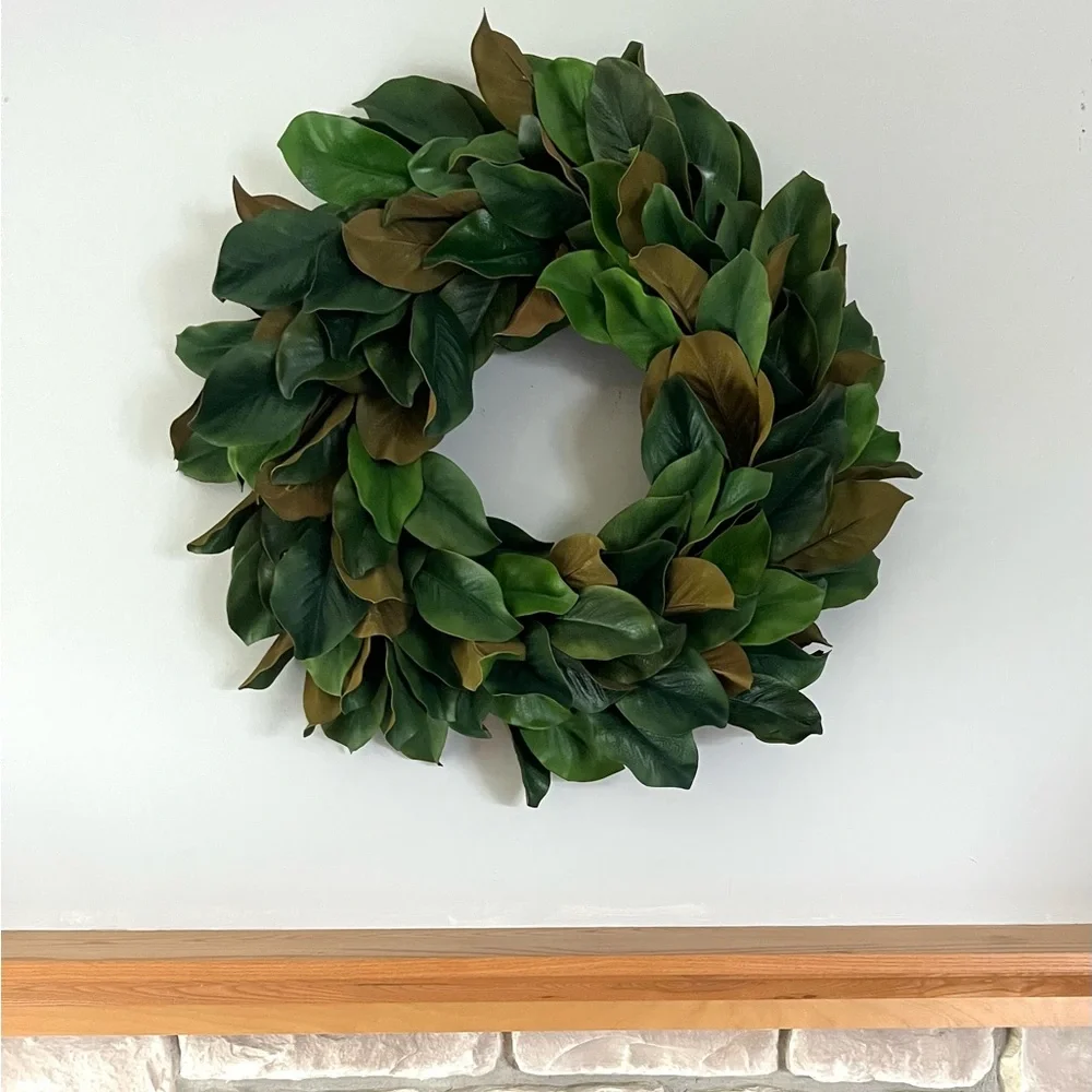 Hand Crafted Magnolia Wreath Natural Touch Foliage Green Brown Extra Large 28”